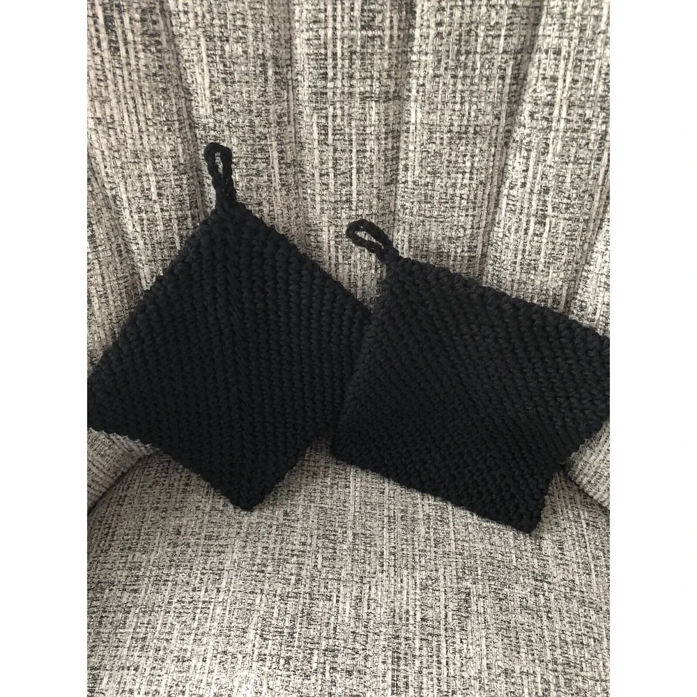 Set of 2 Pot Holders/Hot Pads Crotcheted 100% Worsted 4 Play Cotton Black